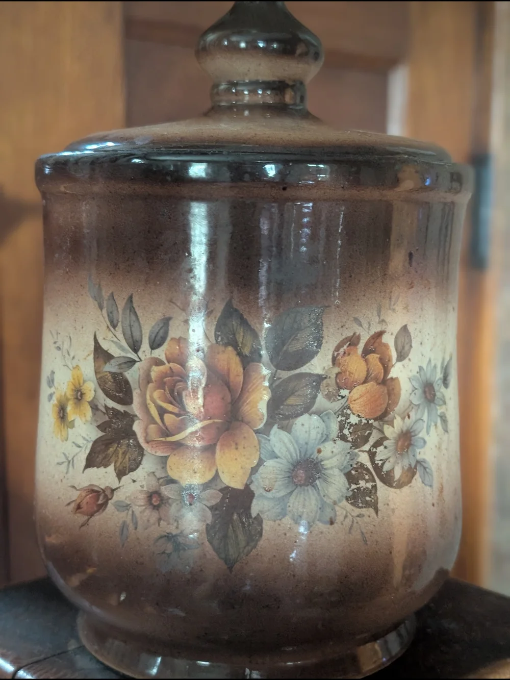 Vintage Grandmacore Canister Jar with Lid Floral 80s